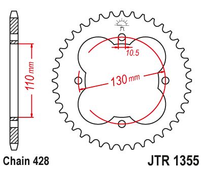 JT Sprockets Rear Steel Sprocket 48 Tooth 48T 428 Chain JTR1355.48