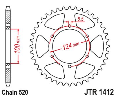 JT Sprockets Rear Steel Sprocket 37 Tooth 37T 520 Chain JTR1412.37