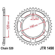 JT Sprockets Rear Steel Sprocket 43 Tooth 43T 520 Chain JTR1490.43