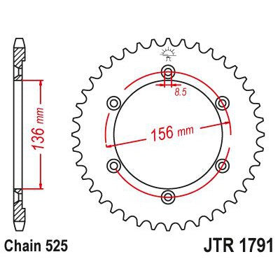 JT Sprockets Rear Steel Sprocket 43 Tooth 43T 525 Chain JTR1791.43