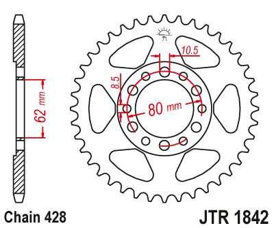 JT Sprockets Rear Steel Sprocket 42 Tooth 42T 428 Chain JTR1842.42