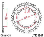 JT Sprockets Rear Steel Sprocket 51 Tooth 51T 428 Chain JTR1847.51