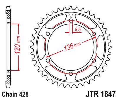 JT Sprockets Rear Steel Sprocket 56 Tooth 56T 428 Chain JTR1847.56