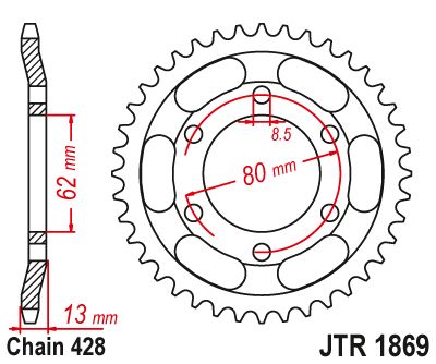 JT Sprockets Rear Steel Sprocket 45 Tooth 45T 428 Chain JTR1869.45