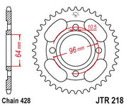 JT Sprockets Rear Steel Sprocket 44 Tooth 44T 428 Chain JTR218.44