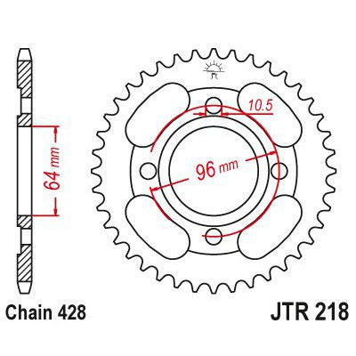 JT Sprockets Rear Steel Sprocket 44 Tooth 44T 428 Chain JTR218.44