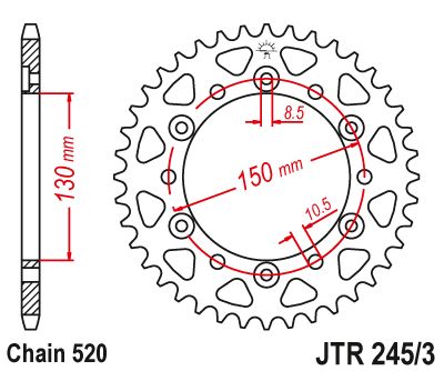 JT Sprockets Rear Steel Sprocket 46 Tooth 46T 520 Chain JTR245/3.46