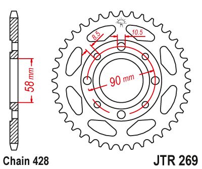 JT Sprockets Rear Steel Sprocket 39 Tooth 39T 428 Chain JTR269.39