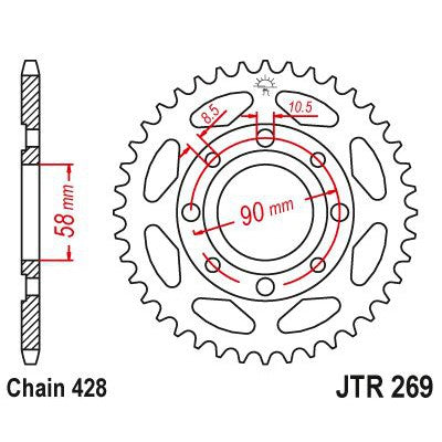 JT Sprockets Rear Steel Sprocket 45 Tooth 45T 428 Chain JTR269.45