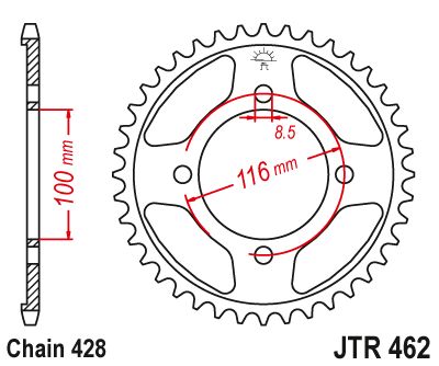 JT Sprockets Rear Steel Sprocket 52 Tooth 52T 428 Chain JTR462.52