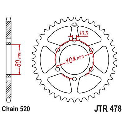 JT Sprockets Rear Steel Sprocket 45 Tooth 45T 520 Chain JTR478.45