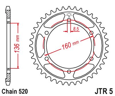 JT Sprockets Rear Steel Sprocket 45 Tooth 45T 520 Chain JTR5.45