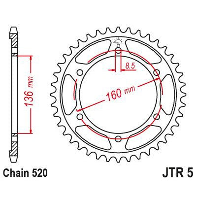 JT Sprockets Rear Steel Sprocket 45 Tooth 45T 520 Chain JTR5.45