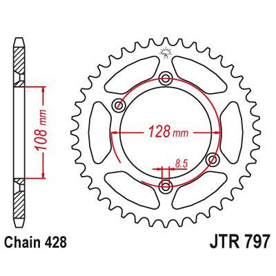 JT Sprockets Rear Steel Sprocket 51 Tooth 51T 428 Chain JTR797.51