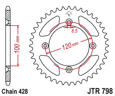 JT Sprockets Rear Steel Sprocket 48 Tooth 48T 428 Chain JTR798.48