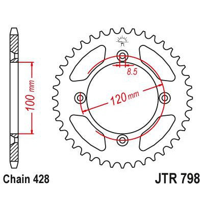 JT Sprockets Rear Steel Sprocket 44 Tooth 44T 428 Chain JTR798.44
