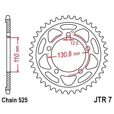 JT Sprockets Rear Steel Sprocket 44 Tooth 44T 525 Chain JTR7.44