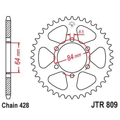 JT Sprockets Rear Steel Sprocket 53 Tooth 53T 428 Chain JTR809.53