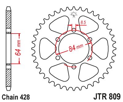 JT Sprockets Rear Steel Sprocket 53 Tooth 53T 428 Chain For Suzuki DR125 G,H,J 1986-1988 JTR809.53