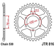 JT Sprockets Rear Steel Sprocket 44 Tooth 44T 530 Chain JTR816.44