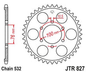JT Sprockets Rear Steel Sprocket 52 Tooth 52T 532 Chain For Suzuki Katana 1100 GSX1100F J,K 1988-1989 JTR827.52