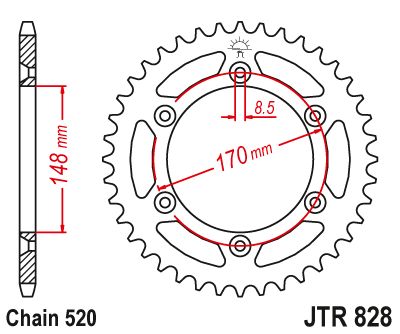 JT Sprockets Rear Steel Sprocket 42 Tooth 42T 520 Chain For Suzuki DR650SE RSE-L,M,N,P,R,S 1990-1995 JTR828.42