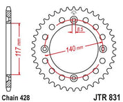 JT Sprockets Rear Steel Sprocket 46 Tooth 46T 428 Chain JTR831.46