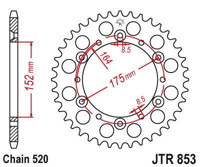 JT Sprockets Rear Steel Sprocket 45 Tooth 45T 520 Chain JTR853.45