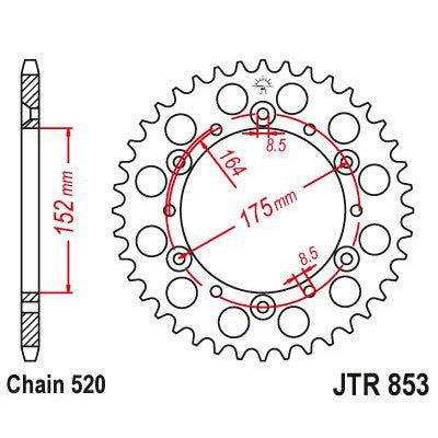 JT Sprockets Rear Steel Sprocket 44 Tooth 44T 520 Chain JTR853.44