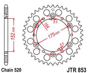 JT Sprockets Rear Steel Sprocket 44 Tooth 44T 520 Chain For Yamaha IT465 H,J 1981-1982 JTR853.44
