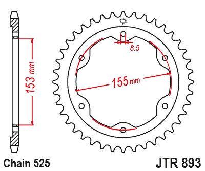 JT Sprockets Front Steel Sprocket 38 Tooth 38T 525 Chain JTR893.38zbk