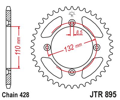 JT Sprockets Rear Steel Sprocket 46 Tooth 46T 428 Chain JTR895.46