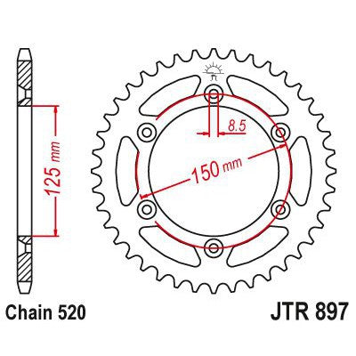 JT Sprockets Rear Steel Sprocket 44 Tooth 44T 520 Chain JTR897.44