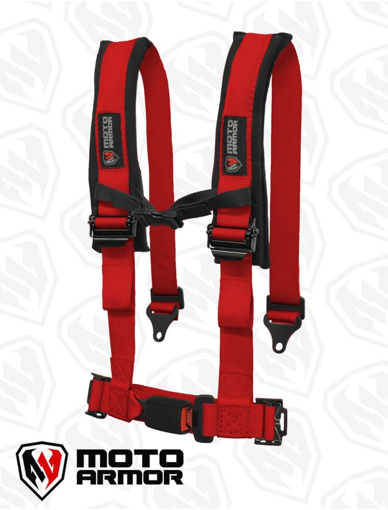 Moto Armor Red Four Point Harness With OEM Style Latch MA-HRN-OEM-RED