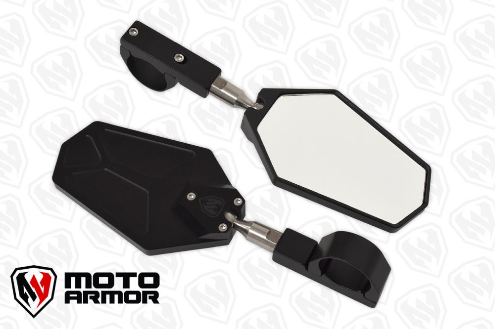 Moto Armor Billet Convex Mirrors Fits 1.75"- 2" Pair MA-MIR-BLK