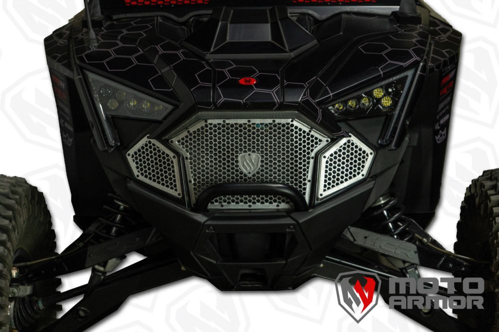 Moto Armor Complete Front Grill Set Black Trim Black Mesh