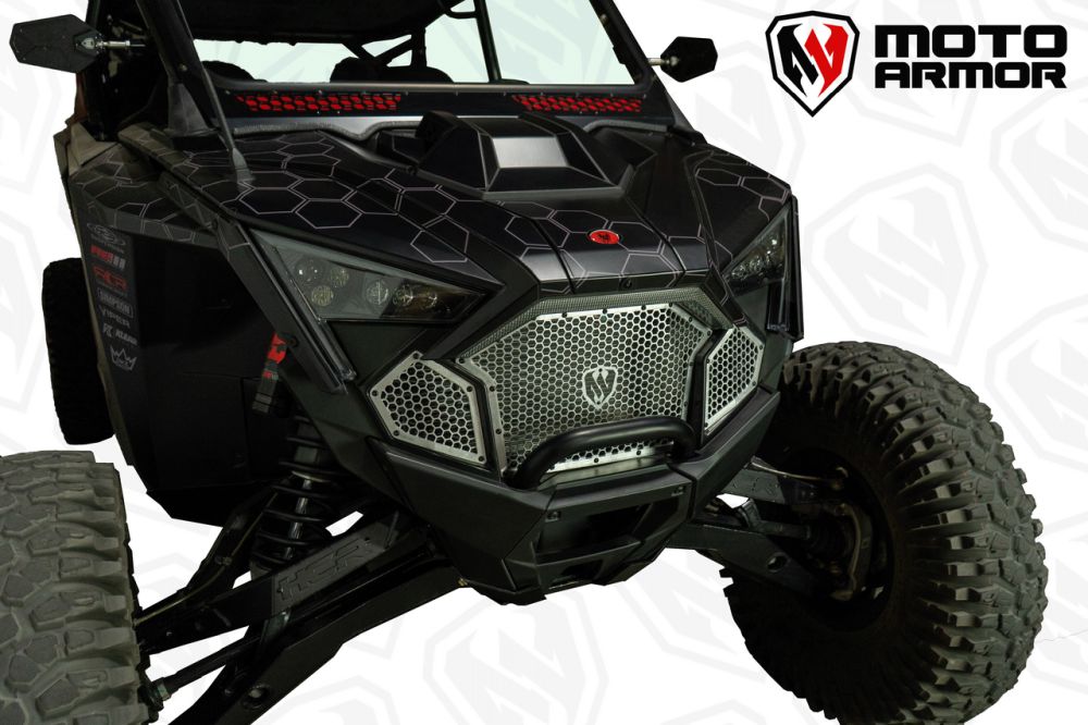 Moto Armor Complete Front Grill Set Black Trim Black Mesh