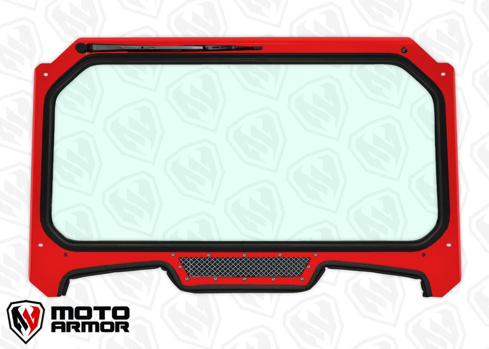 Moto Armor Full Glass Windshield Red Frame Chrome Mesh MA-RZ19-WS-GLS-RED-C-Y