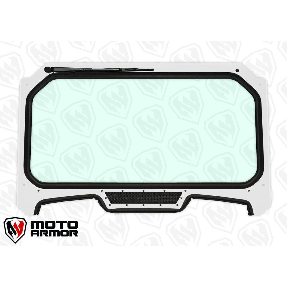 Moto Armor Full Glass Windshield White Frame Black Mesh MA-RZ19-WS-GLS-WHT-B-Y