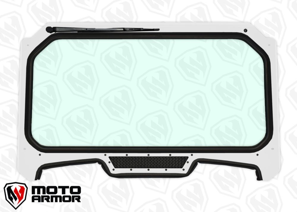 Moto Armor Full Glass Windshield White Frame Black Mesh MA-RZ19-WS-GLS-WHT-B-Y