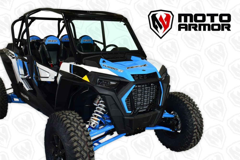 Moto Armor Full Glass Windshield Black Frame Black Mesh For Polaris RZR Turbo S 2018-2021