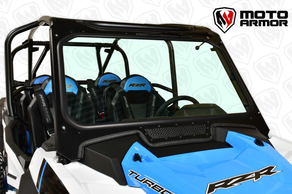 Moto Armor Full Glass Windshield Black Frame Black Mesh For Polaris RZR Turbo S 2018-2021