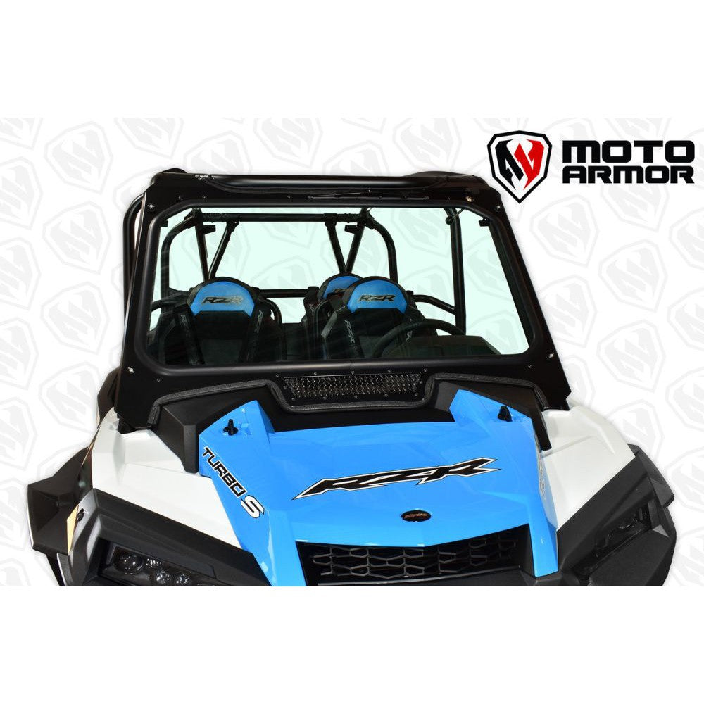 Moto Armor Full Glass Windshield Black Frame Black Mesh For Polaris RZR Turbo S 2018-2021