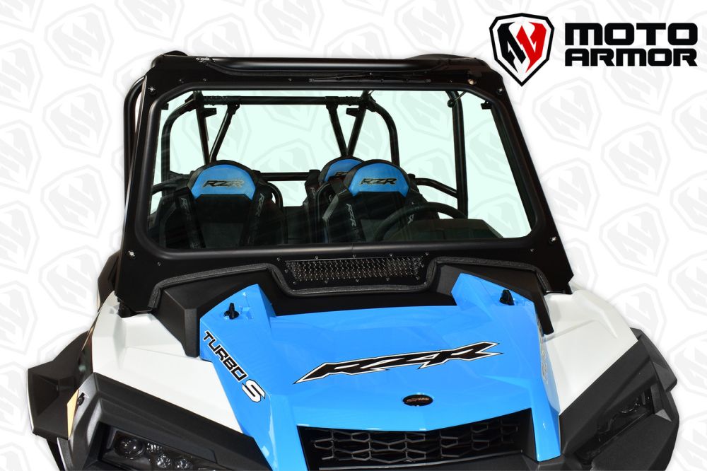 Moto Armor Full Glass Windshield Black Frame Black Mesh For Polaris RZR Turbo S 2018-2021