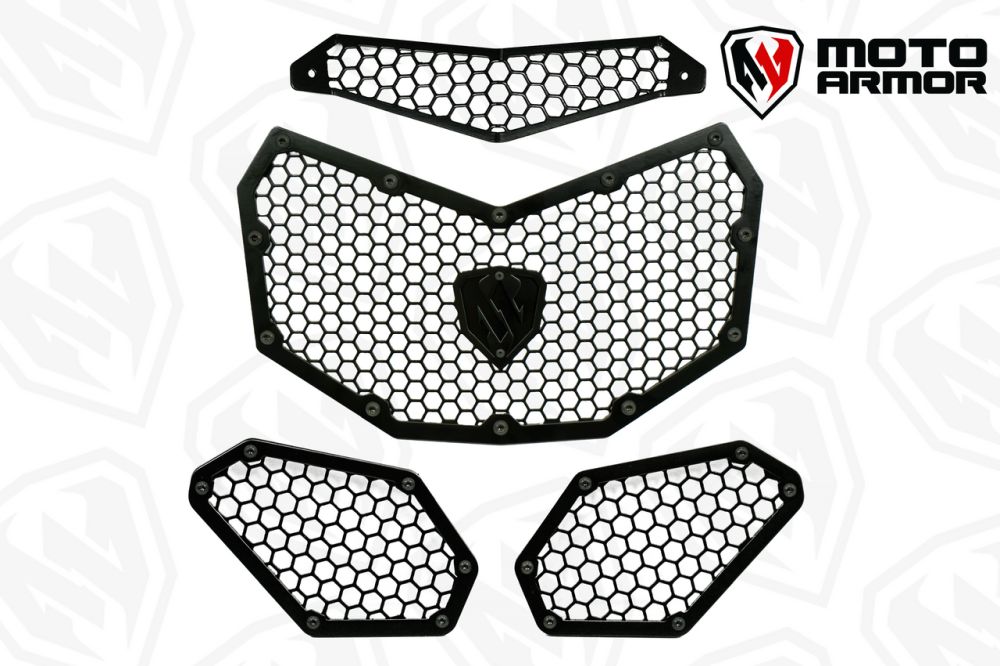 Moto Armor Premium Radiator Grill Set Black Trim Black Mesh