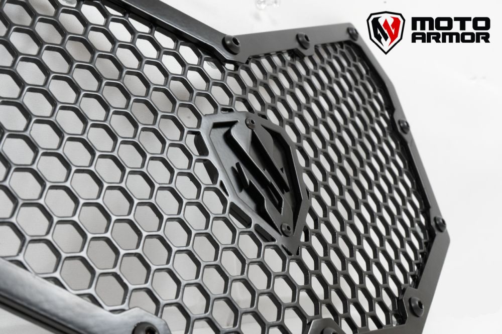 Moto Armor Premium Radiator Grill Set Black Trim Black Mesh