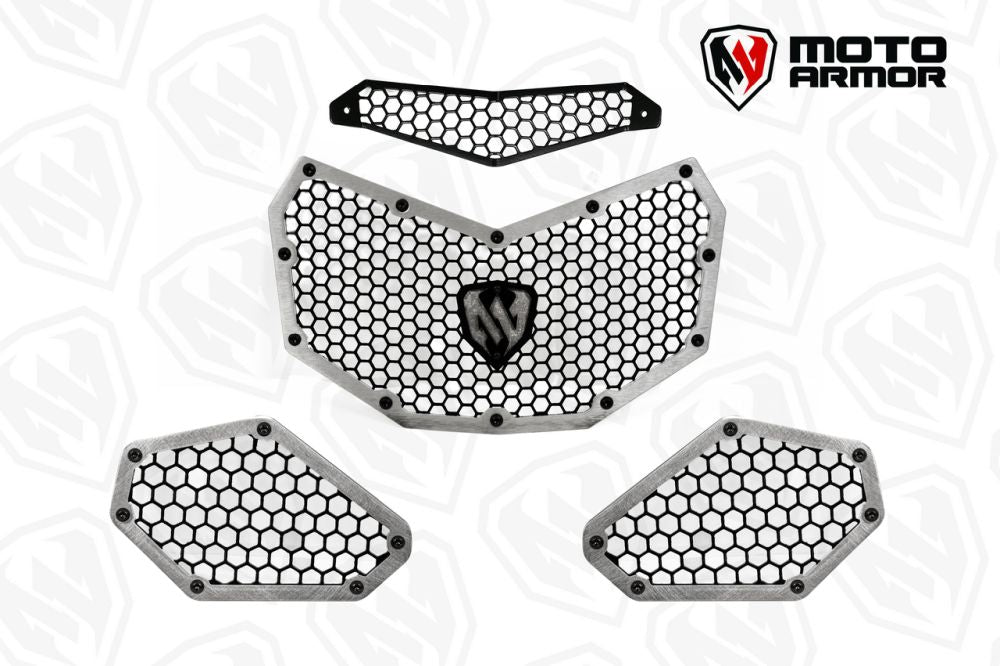 Moto Armor Premium Radiator Grill Set Raw Trim Black Mesh For Can-Am Maverick X3 2017-2024