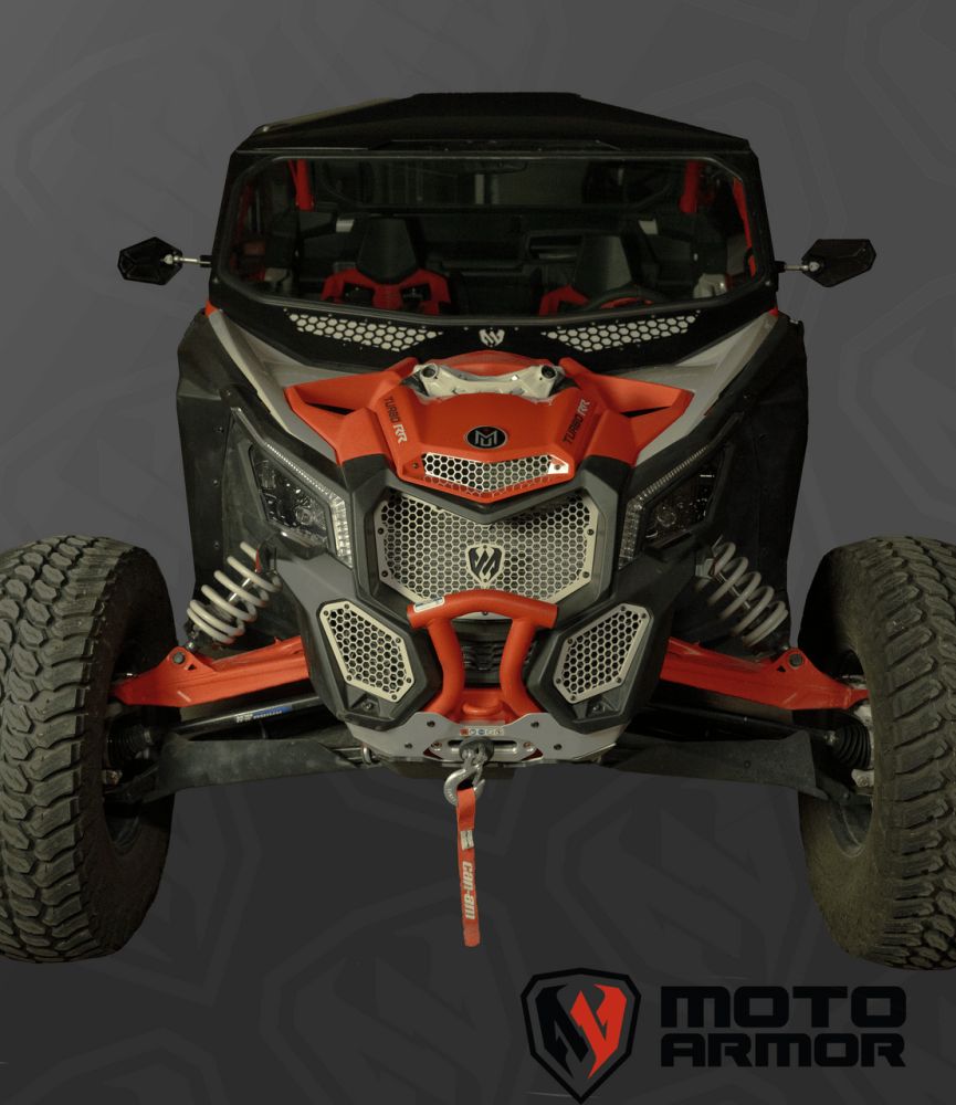 Moto Armor Premium Radiator Grill Set Raw Trim Black Mesh For Can-Am Maverick X3 2017-2024