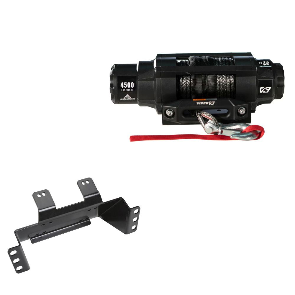 Viper 4500lbs V3 Winch Black Rope With Mount For Polaris Ranger 570 Round Tube Roll Cage 2016-2021