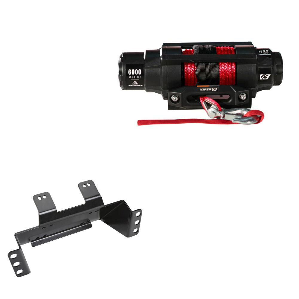 Viper 6000lbs V3 Winch Red Rope With Mount For Polaris Ranger 570 Round Tube Roll Cage 2016-2021